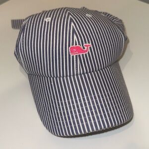 Vineyard Vines Navy and White Striped Woman's Hat with Pink Logo EUC